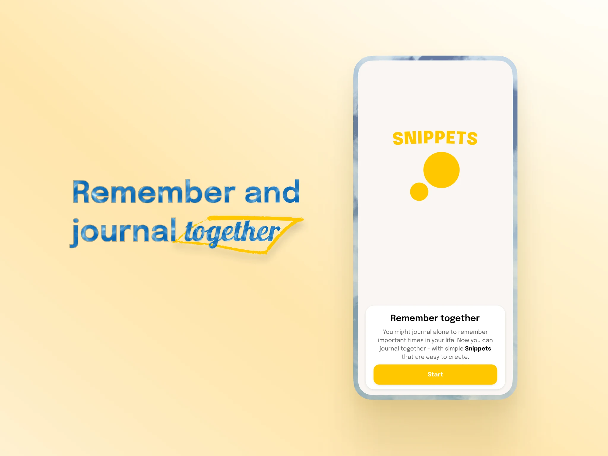 Snippets onboarding start screen